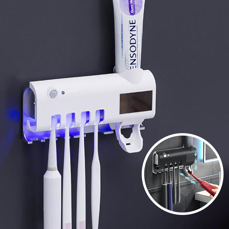 uv toothbrush sterilizer with totthpaste dispencer and toothbrush holder