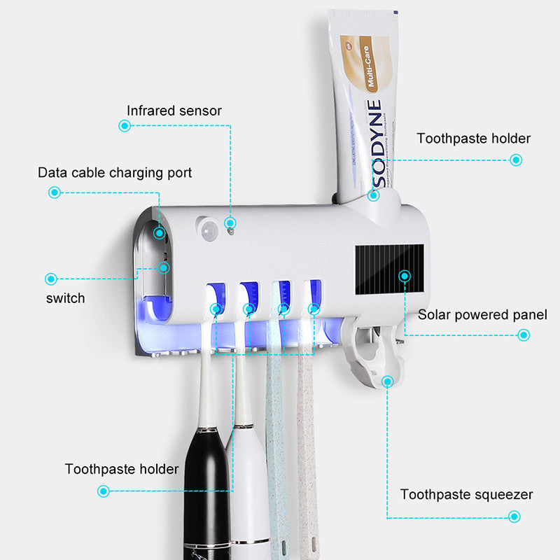 uv toothbrush sterilizer with totthpaste dispencer and toothbrush holder