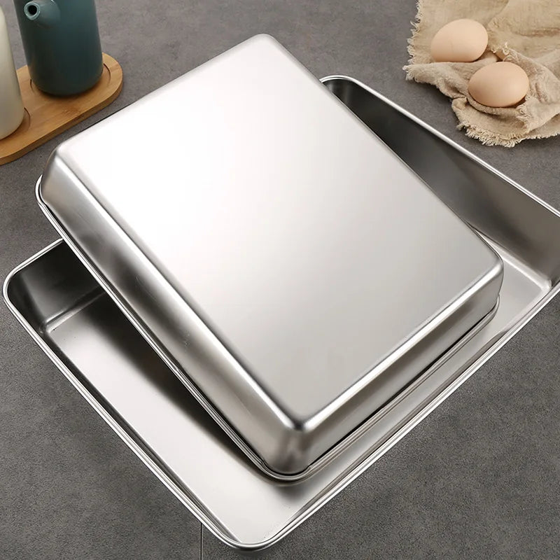 1 Pc Rectangular Stainless Steel Deepen Baking Pan Nonstick Cake Bread Pans Food Fruits Storage Trays Plates Bakeware Kitchen Ut