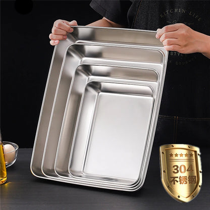 1 Pc Rectangular Stainless Steel Deepen Baking Pan Nonstick Cake Bread Pans Food Fruits Storage Trays Plates Bakeware Kitchen Ut