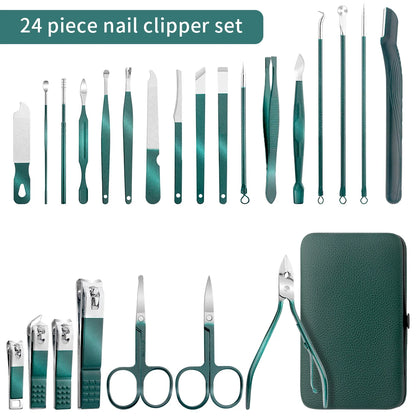 Green 7/13/24 Pcs Stainless Steel Nail Cutter and Pedicure Scissors Set - Portable Manicure and Pedicure Tool Nail Clipper Set