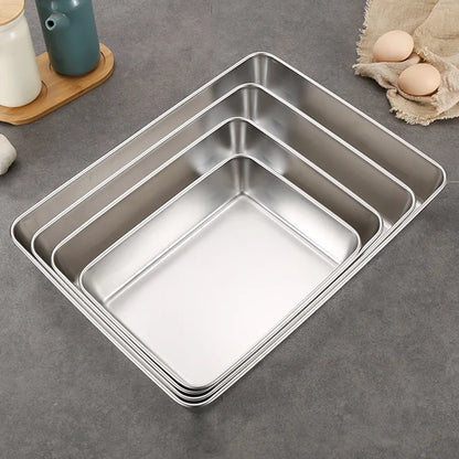 1 Pc Rectangular Stainless Steel Deepen Baking Pan Nonstick Cake Bread Pans Food Fruits Storage Trays Plates Bakeware Kitchen Ut