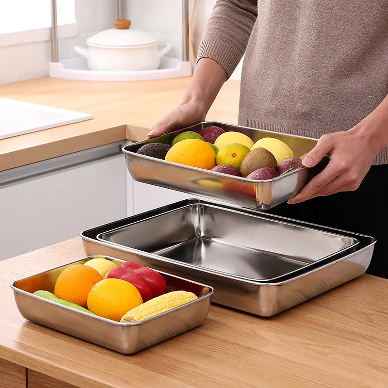 1 Pc Rectangular Stainless Steel Deepen Baking Pan Nonstick Cake Bread Pans Food Fruits Storage Trays Plates Bakeware Kitchen Ut