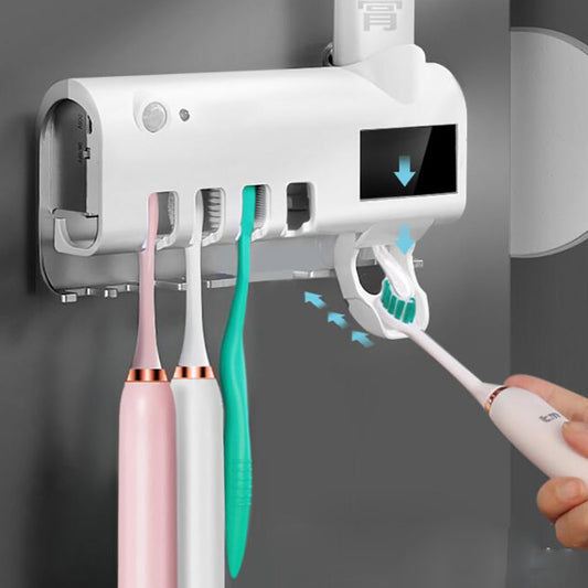 uv toothbrush sterilizer with totthpaste dispencer and toothbrush holder